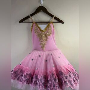 Girls Pink Ballet Tutu Dress with Gold Appliqué
